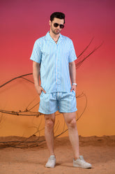 Light Blue & White Striped Cuban Collar Co-Ords