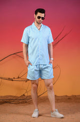 Light Blue & White Striped Cuban Collar Co-Ords