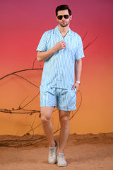 Light Blue & White Striped Cuban Collar Co-Ords