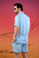 Light Blue & White Striped Cuban Collar Co-Ords