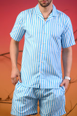 Light Blue & White Striped Cuban Collar Co-Ords