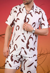 Brown Patterned Cuban Collar Co-Ords