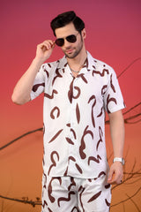 Brown Patterned Cuban Collar Co-Ords