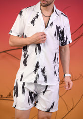 Black Brushstroke Cuban Collar Co-Ords