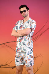 Ethnic Motifs Multicolored Cuban Collar Co-Ords