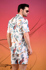 Ethnic Motifs Multicolored Cuban Collar Co-Ords