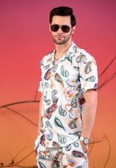 Ethnic Motifs Multicolored Cuban Collar Co-Ords