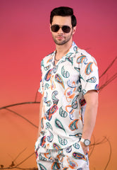 Ethnic Motifs Multicolored Cuban Collar Co-Ords