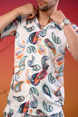 Ethnic Motifs Multicolored Cuban Collar Co-Ords