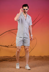 White Striped Cuban Collar Co-Ords