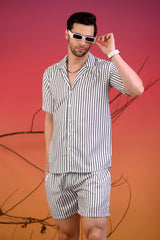 White Striped Cuban Collar Co-Ords