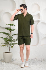 Olive Green Cuban Collar Boxy Fit Co-Ords