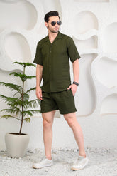 Olive Green Cuban Collar Boxy Fit Co-Ords