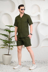 Olive Green Cuban Collar Boxy Fit Co-Ords