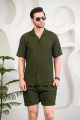 Olive Green Cuban Collar Boxy Fit Co-Ords