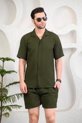 Olive Green Cuban Collar Boxy Fit Co-Ords