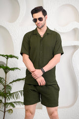 Olive Green Cuban Collar Boxy Fit Co-Ords
