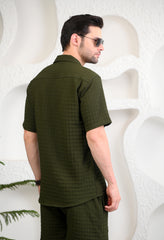 Olive Green Cuban Collar Boxy Fit Co-Ords