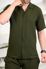 Olive Green Cuban Collar Boxy Fit Co-Ords
