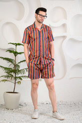 Multicolored Striped Cuban Collar Boxy Fit Co-Ords