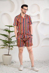 Multicolored Striped Cuban Collar Boxy Fit Co-Ords