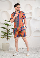 Multicolored Striped Cuban Collar Boxy Fit Co-Ords