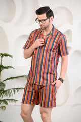 Multicolored Striped Cuban Collar Boxy Fit Co-Ords