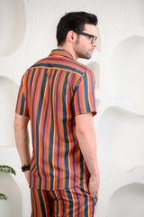 Multicolored Striped Cuban Collar Boxy Fit Co-Ords