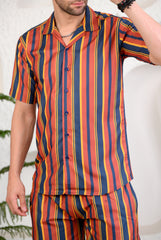 Multicolored Striped Cuban Collar Boxy Fit Co-Ords