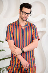 Multicolored Striped Cuban Collar Boxy Fit Co-Ords