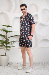 Donutonic Black Printed Cuban Collar Boxy Fit Co-Ords