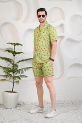 Light Green Avocado Print Cuban Collar Boxy Fit Co-Ords