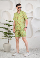 Light Green Avocado Print Cuban Collar Boxy Fit Co-Ords