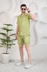 Light Green Avocado Print Cuban Collar Boxy Fit Co-Ords