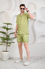 Light Green Avocado Print Cuban Collar Boxy Fit Co-Ords