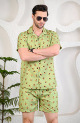 Light Green Avocado Print Cuban Collar Boxy Fit Co-Ords