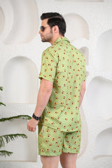 Light Green Avocado Print Cuban Collar Boxy Fit Co-Ords