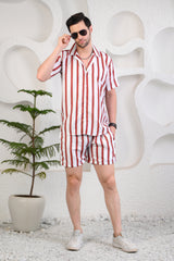Red & White Striped Cuban Collar Boxy Fit Co-Ords