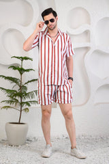 Red & White Striped Cuban Collar Boxy Fit Co-Ords