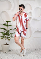 Red & White Striped Cuban Collar Boxy Fit Co-Ords