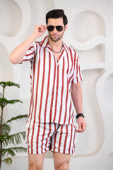Red & White Striped Cuban Collar Boxy Fit Co-Ords