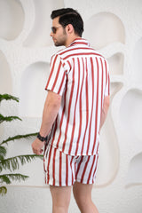 Red & White Striped Cuban Collar Boxy Fit Co-Ords