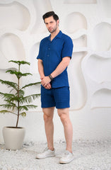 Blue Ribbed Cuban Collar Boxy Fit Co-Ords