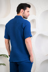 Blue Ribbed Cuban Collar Boxy Fit Co-Ords