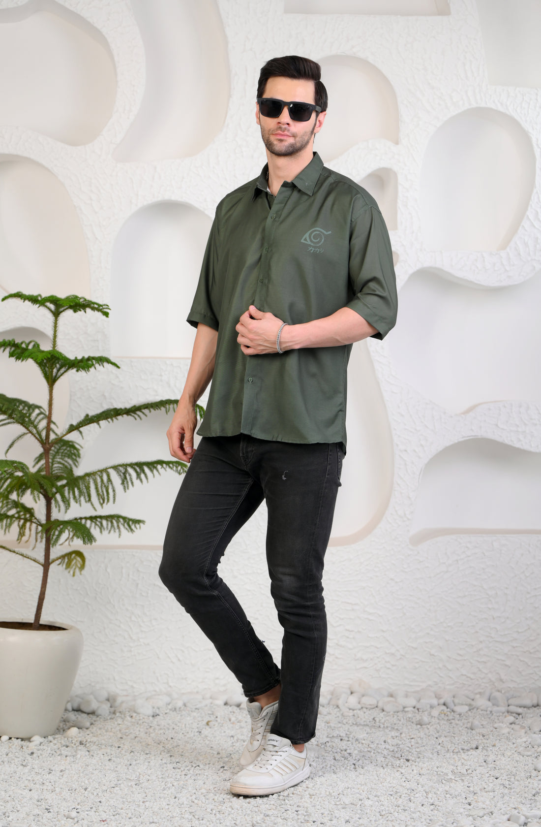 Men’s Green Anime Graphic Shirt