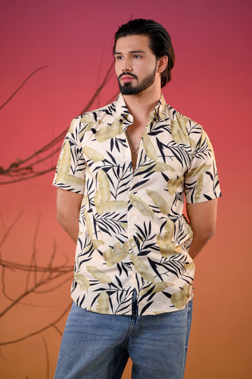 Men's Trendy Leaf Pattern Premium Rayon Shirt