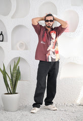 Men's Brown Anime Graphic Shirt