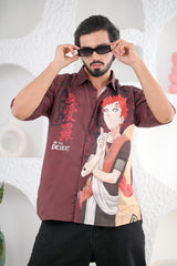 Men's Brown Anime Graphic Shirt