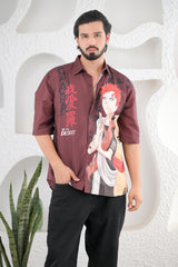Men's Brown Anime Graphic Shirt