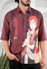 Men's Brown Anime Graphic Shirt